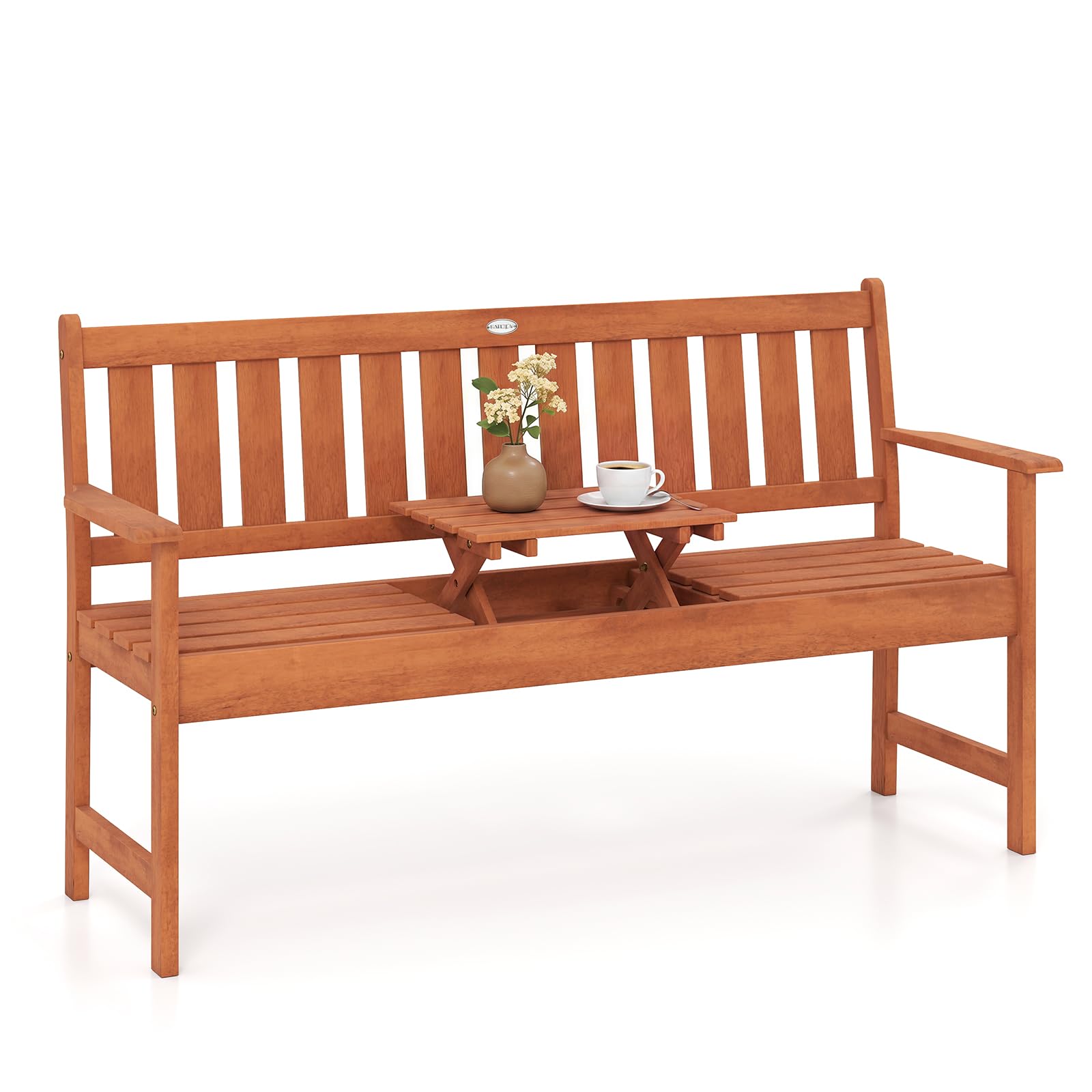 Tangkula 59" Wood Outdoor Bench with Pull